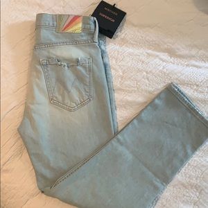 •SOLD• MOTHER Straight Leg Jeans in Light Blue with Rainbow Detail